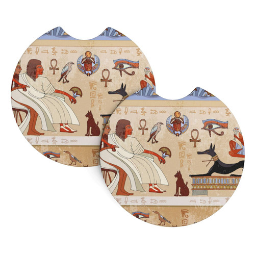 2 Pack Car Coasters Ancient-Egypt-Egyptian-Pharaohs Neoprene Cup Holder Pad Set Round Auto Cup Holder Insert Drink Coaster