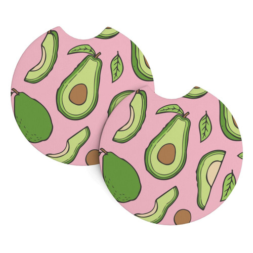 2 Pack Car Coasters Avocado-Pink-Girl-Like Neoprene Cup Holder Pad Set Round Auto Cup Holder Insert Drink Coaster