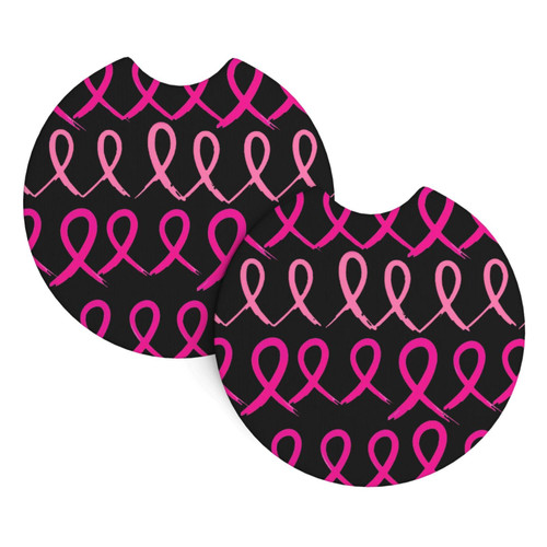 2 Pack Car Coasters Breast-Cancer-Pink Neoprene Cup Holder Pad Set Round Auto Cup Holder Insert Drink Coaster