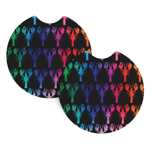 2 Pack Car Coasters Tie-Dye-Crawfish-Rainbow Neoprene Cup Holder Pad Set Round Auto Cup Holder Insert Drink Coaster