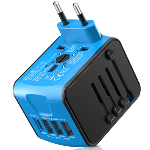 Universal Travel Adapter, International Travel Plugs Worldwide with 3 USB + 1 Type C Ports European Power Adapter, Smart AC Outlet Wall Charger for Us to EU UK AUS Ireland Asia (Type C/G/A/I)-Blue Universal Travel Adapter, International Travel Plugs Worldwide with 3 USB + 1 Type C Ports European Power Adapter, Smart AC Outlet Wall Charger for Us to EU UK AUS Ireland Asia (Type C/G/A/I)-Blue