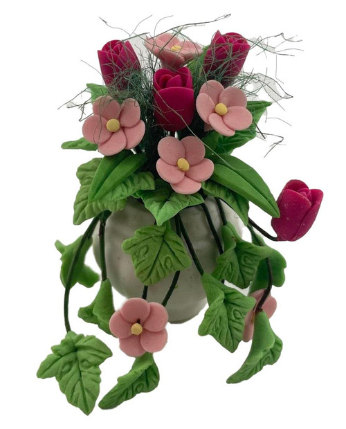 Melody Jane Dolls Houses Dollhouse Pink Trailing Flower Display in Plant Pot Ornament Garden Accessory