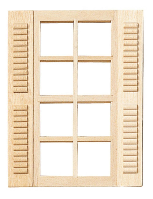 Melody Jane Dollhouse 8 Light Pane Window with Shutters Wooden 1:24 Half Inch Scale DIY