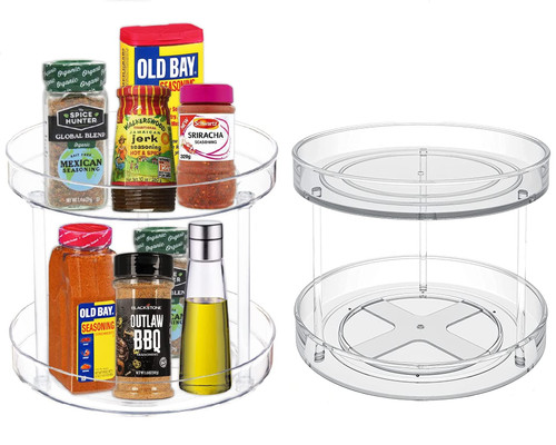 Lazy Susan Organizer,Turntable Spice Rack,360 Rotating Turntable Organizer for Kitchen Cabinet,2 Tier Tray for Cabinet - Clear Spinning Skincare Perfume Organizers (2 Tier, 10.6 inch) Lazy Susan Organizer,Turntable Spice Rack,360 Rotating Turntable Organizer for Kitchen Cabinet,2 Tier Tray for Cabinet - Clear Spinning Skincare Perfume Organizers (2 Tier, 10.6 inch)