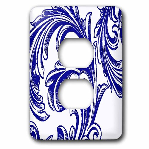 3dRose lsp_218044_6 Blue and White Large Flourish - 2 Plug Outlet Cover