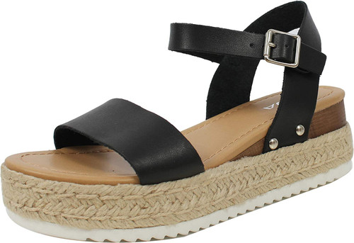 Soda Clip Topshoe Avenue Women's Open Toe Ankle Strap Espadrille Sandal (Black, numeric_6)