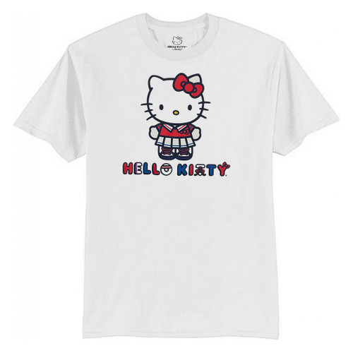 SANRIO Hello Kitty Friends Pochocco My Melody Kuromi Short Sleeve Tee T-Shirt Unisex Crew Neck (as1, Alpha, l, Regular, Regular, White. Red & Blue Kitty)