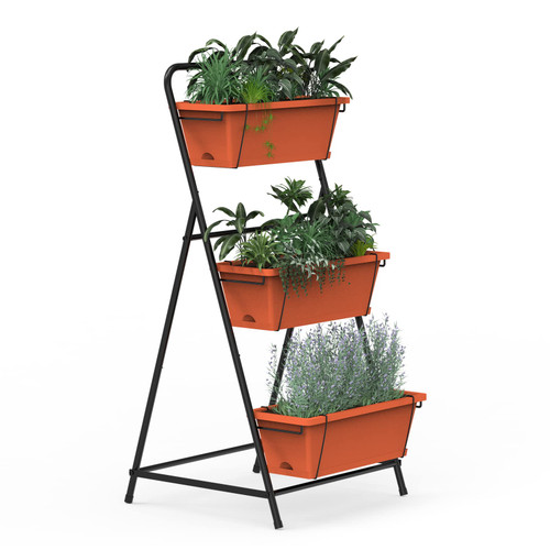 Vertical Raised Garden Bed 3 Tier Elevated Garden Planters Standing Planter Box Outdoor and Indoor for Plants Herbs Flowers Vegetables Brick Red