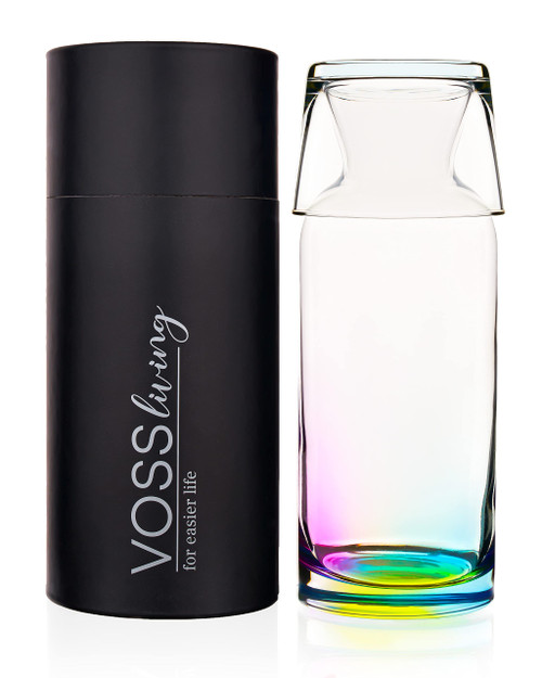 VOSS Living - Bedside Water Carafe and Glass Set, 23.6 Oz - Glass Water Pitcher - Nightstand Water Carafe and Glass - Mouthwash Decanter Set (Rainbow)