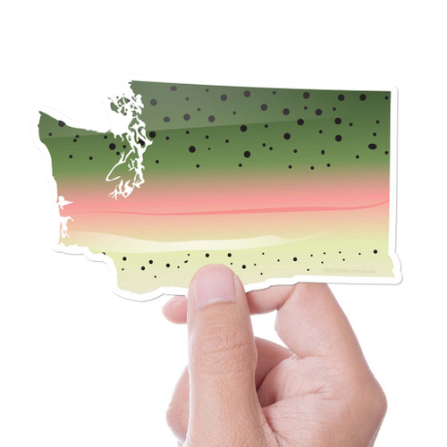 Washington Rainbow Trout Fly Fishing Sticker, Vinyl Trout Fishing Sticker for Hydroflask, WA Steelhead Sticker, Redband Fly Fish Decals (Small - 3.75" Water Bottle Size)