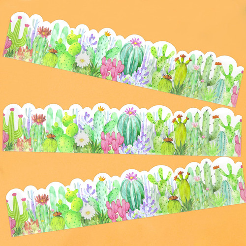 Watercolor Cactus Die-Cut Bulletin Board Borders Trim for Classroom Decoration 36 Feet, Scalloped