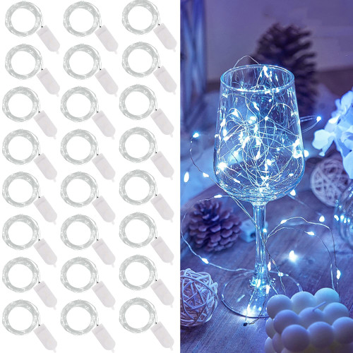 WATERGLIDE 24 Pack Fairy Lights Battery Operated (Included), 6.5ft 20 LED Mini String Lights, Waterproof Silver Wire Firefly Starry Lights for DIY Wedding Christmas Party Mason Jars Decor, Cool White WATERGLIDE 24 Pack Fairy Lights Battery Operated (Included), 6.5ft 20 LED Mini String Lights, Waterproof Silver Wire Firefly Starry Lights for DIY Wedding Christmas Party Mason Jars Decor, Cool White