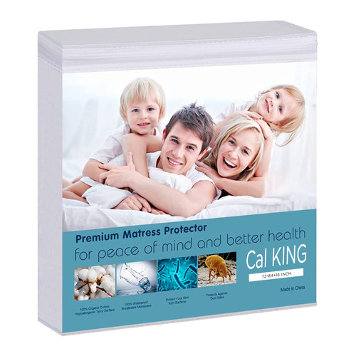 Waterproof Mattress Pad Protector 100% Organic Cotton Hypoallergenic Breathable Mattress Pad Cover, Deep Pocket, Vinyl Free (Cal King) White Waterproof Mattress Pad Protector 100% Organic Cotton Hypoallergenic Breathable Mattress Pad Cover, Deep Pocket, Vinyl Free (Cal King) White