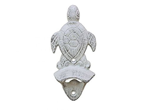 Hampton Nautical K-9114-w Whitewashed Cast Iron Wall Mounted Sea Turtle Bottle Opener 6" - Vintage Cast Iron Decor - Sea Life