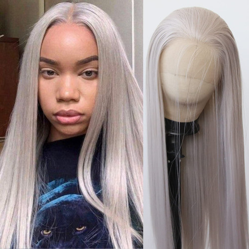 BTWTRY Ash Blonde Synthetic Lace Front Wig Long Straight Grey Lace Front Synthetic Wig Pre Plucked Natural Hairline Glueless Heat Resistant Fiber Hair Wig for Fahison Women (Ash Blonde) BTWTRY Ash Blonde Synthetic Lace Front Wig Long Straight Grey Lace Front Synthetic Wig Pre Plucked Natural Hairline Glueless Heat Resistant Fiber Hair Wig for Fahison Women (Ash Blonde)