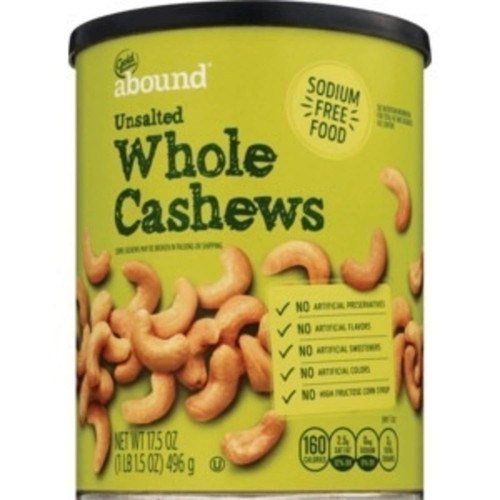 Gold Emblem Abound Unsalted Whole Cashews, 17.5 OZ