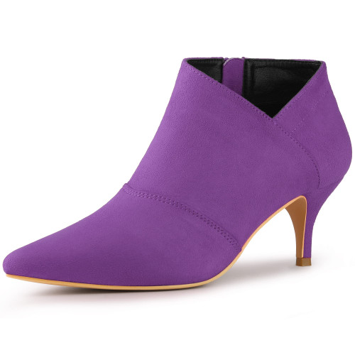 Allegra K Women's Pointed Toe Kitten Heel Cutout Purple Ankle Boots 9 M US
