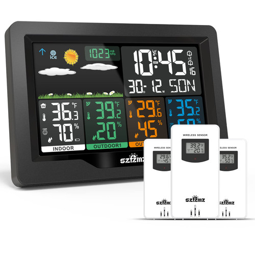Weather Stations Wireless Indoor Outdoor with Multiple Sensors, SZFZMZ Color Display Weather Station Indoor Outdoor Thermometer Wireless Weather Forecast Station, Digital Atomic Clock with Backlight Weather Stations Wireless Indoor Outdoor with Multiple Sensors, SZFZMZ Color Display Weather Station Indoor Outdoor Thermometer Wireless Weather Forecast Station, Digital Atomic Clock with Backlight