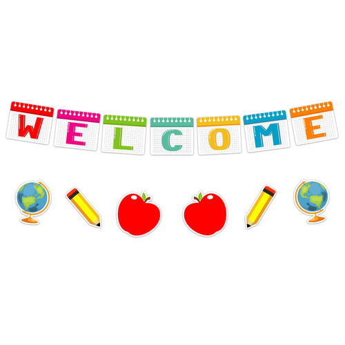 WaaHome Welcome Banner for Classroom Decorations, Pencil Welcome Back to School Bulletin Board Cutouts Set for Kindergarten Elementary Middle School Classroom Party Decorations Favors Teacher Supplies
