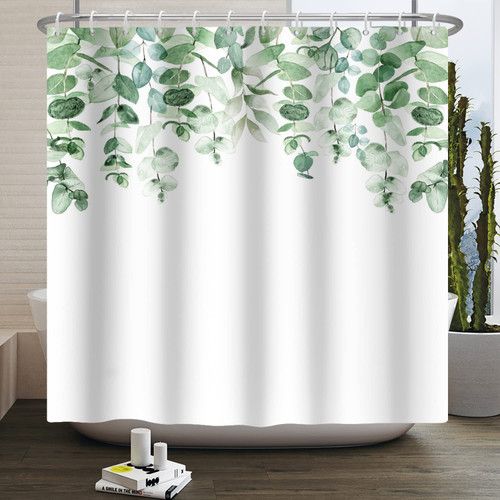 Baocicco Green Leaves Shower Curtain Round Eucalyptus Botanical Vine Plants Shower Curtains Decorative for Bathroom Polyester Waterproof Fabric Shower Curtain with Hooks 72x72 Inches