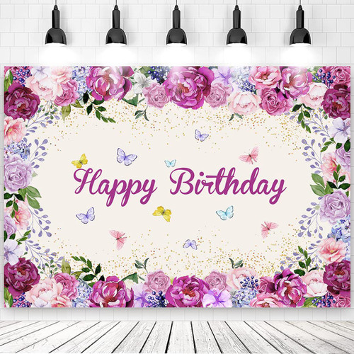 7x5ft Butterfly Floral Birthday Backdrop Purple and Pink Flowers Photography Background for Women Girls Party Decorations Sweet Cake Table Banner Photo Booth Props 7x5ft Butterfly Floral Birthday Backdrop Purple and Pink Flowers Photography Background for Women Girls Party Decorations Sweet Cake Table Banner Photo Booth Props
