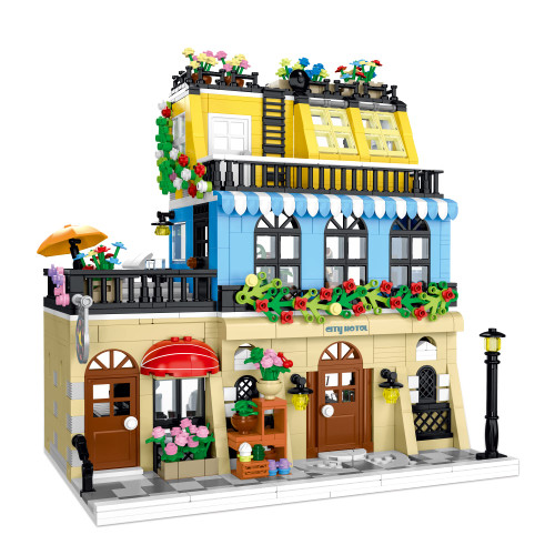 ZONECYTD City Boutique Hotel Modular Building Set with LED Lights for Teens and Adults, Friends House Building Blocks Toy Street View Compatible with Lego-1464pcs