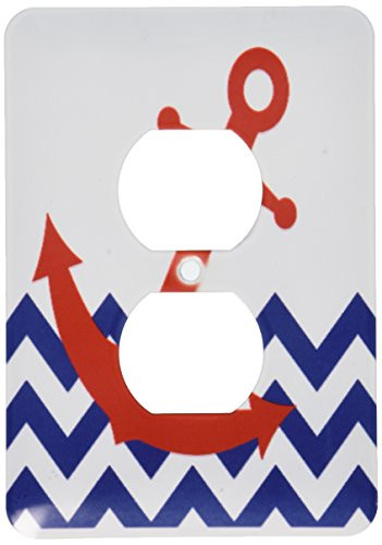 3dRose lsp_165791_6 Red Nautical Boat Anchor on Chevron Pattern Light Switch Cover