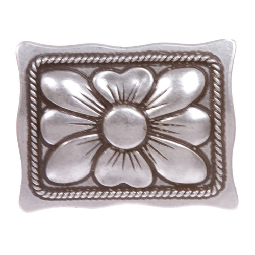Western Floral Rectangular Statement Belt Buckle, old sterling silver