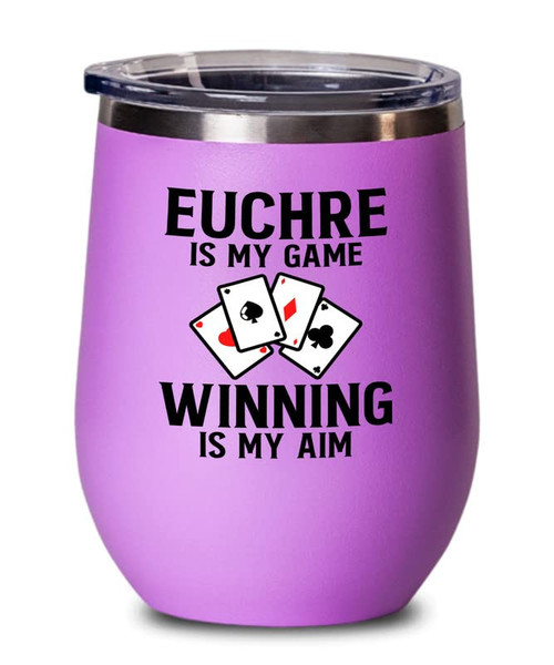 Flairy Land Euchre Pink Wine Tumbler 12oz - Euchre is my game - Euchre Card Game Set Euchre Score Keepers Player Partner Gifts