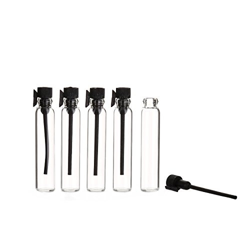 XYZ 1ml 2ML 100Pcs Black Drop Sticks Mini Sample Cute Glass Travel Oil Perfume Bottle with Drop and Empty Sample Bottle for Essential Oils Aromatherapy (2ML)
