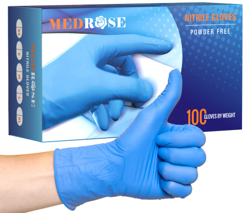 MedRose Medium Nitrile Gloves - 100 Count Disposable Gloves Latex Free - Powder Free Non-Latex Gloves, Medical Exam Glove