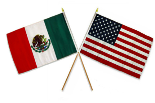 AES Wholesale Combo USA American & Mexico Mexican 12"x18" Stick Flags