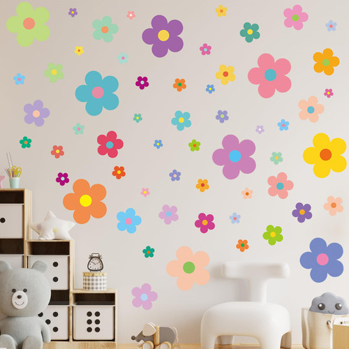 HINIHAO Boho Colorful Daisy Wall Decal Vinyl Wall Decals Peel and Stick Stickers for Kids Nursery Wall Art Bedroom Living Room Classroom Decor (Colorful Daisy)
