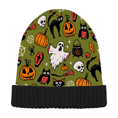 Halloween Pumpkin Ghost Owl Beanie Hat for Men Women Cuffed Plain Hat Beanie Winter Hat Winter Warm Knit Hats Cap for Gifts Multi