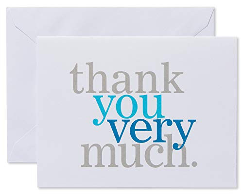 American Greetings Blue and Gray Thank You Cards and White Envelopes, 50-Count