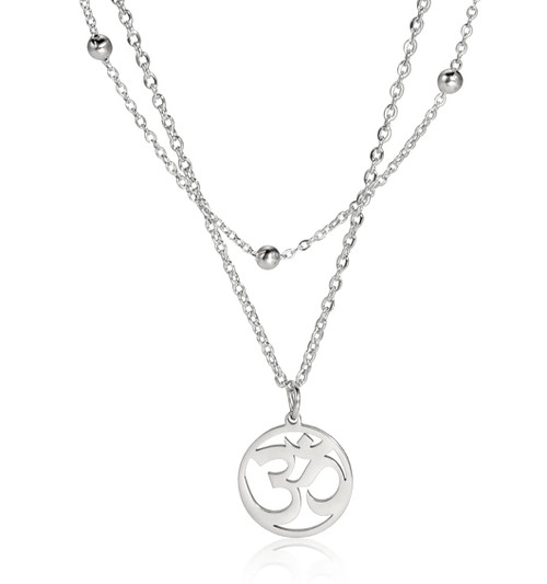 Necklace For Women- Aum Om Ohm Sanskrit Symbol Round Pendant Beaded Double Layer Chain Charm Necklace,Hinduism Yoga Sanskrit Personalized Amulet Dainty Pendant Necklace Jewelry (silver, Stainless Steel) Necklace For Women- Aum Om Ohm Sanskrit Symbol Round Pendant Beaded Double Layer Chain Charm Necklace,Hinduism Yoga Sanskrit Personalized Amulet Dainty Pendant Necklace Jewelry (silver, Stainless Steel)