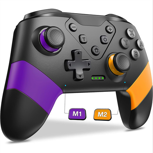 HUDOBBYE Switch Controller Wireless for Switch/Switch Lite/Switch OLED, Extra Switch Controller with Paddles, Programmable Switch Remote Control with Back Buttons,Wake-up,Turbo-Yellow Purple