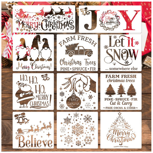 Large Christmas Stencils for Painting on Wood Reusable Merry Christmas Sign Holiday Paint Stencil for Crafts Cookie Christmas Tree Ornament Art Supplies Wall Door (11 Christmas) Large Christmas Stencils for Painting on Wood Reusable Merry Christmas Sign Holiday Paint Stencil for Crafts Cookie Christmas Tree Ornament Art Supplies Wall Door (11 Christmas)