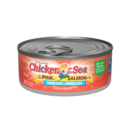 Chicken of the Sea Pink Salmon, Wild-Caught, Skinless & Boneless, 25% Less Sodium, 5-Ounce Can (Pack of 12) Chicken of the Sea Pink Salmon, Wild-Caught, Skinless & Boneless, 25% Less Sodium, 5-Ounce Can (Pack of 12)