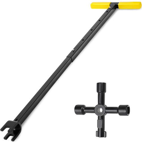 Winisok 37 Inch Water Meter Key Adjustable Length, with 4-Way Multi-Functional Utility Key, Contractor Grade Enforced Steel Water Shut Off Tool, T-handle Water Key for Water Meter on-off, Valve