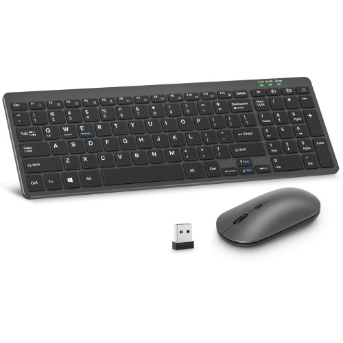 Wireless Keyboard and Mouse, 2.4GHz and BTx2 Cordless Full Size Mouse Combo, Ergonomic and Slim Wireless Computer Keyboard Mouse Designed Lag-Free for Computer, Laptop, PC, Windows, Mac, Chrome OS