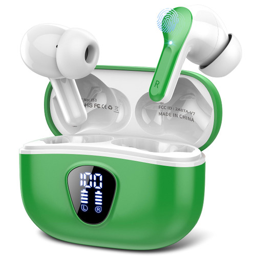 Wireless Earbuds, Bluetooth 5.3 Headphones with 4 ENC Noise Cancelling Mic, Bluetooth Earbuds 40H Playtime , Wireless Headphones in ear Earphones Deep Bass Stereo, LED Display, IP7 Waterproof, Green