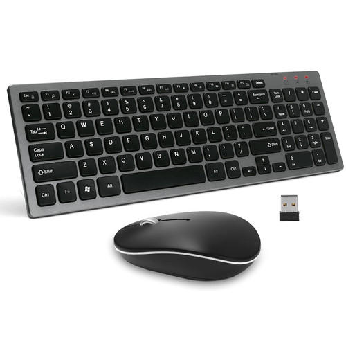 FENIFOX Wireless Keyboard and Mouse - Ergonomic Portable Full Size Keyboard Combo Compact with Number Pad, 2.4G USB Slim Keyboard Mouse for PC Computer Mac MacBook -Black Grey