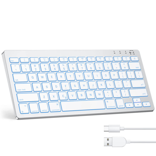 Emetok Bluetooth Keyboard for Mac [7-Colors Backlit, Aluminum Base], Ultra Slim Rechargeable Bluetooth 5.1 Keyboard [Upgraded Scissor Keys] for MacBook Air/Pro, iMac, iMac Pro, Mac Mini/Pro, Silver