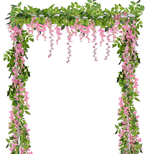 AITISOR 4Pcs Artificial Wisteria Flowers Garland Fake Wisteria Vine Rattan Silk Hanging Flower for Wedding Arch Floral Garden Outdoor Decor (Pink)