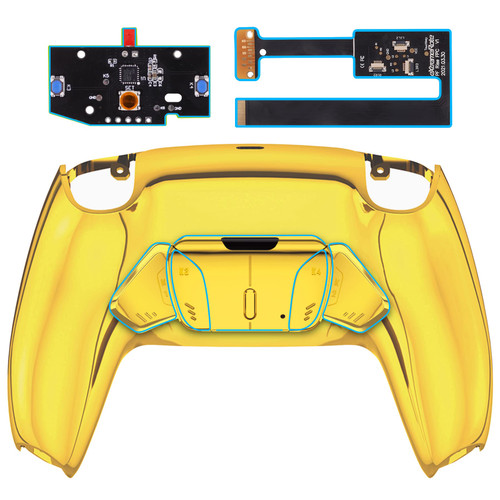 eXtremeRate Chrome Gold Programable RISE4 Remap Kit for PS5 Controller BDM 010 & BDM 020, Upgrade Board & Redesigned Back Shell & 4 Back Buttons for PS5 Controller - Controller NOT Included