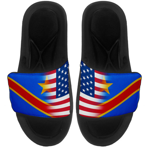 ExpressItBest Cushioned Slide-On Sandals/Slides for Men, Women and Youth - Flag of Congo (Dem Rep) Congolese - Congo (Dem Rep) Flag - Medium