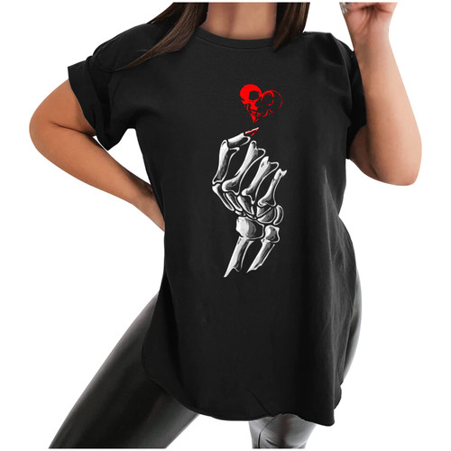 Wirziis Women Skull Rose T-shirt Tops Casual Vintage Oversized Crewneck Tunic Summer Loose Short Sleeve Solid Slit Tee Wirziis Women Skull Rose T-shirt Tops Casual Vintage Oversized Crewneck Tunic Summer Loose Short Sleeve Solid Slit Tee