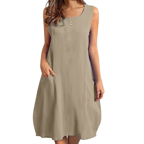 Cnebo Summer Dresses for Women Mini Sundress with Pocket for Women Sleeveless Round Neck Short Dress Grey Cnebo Summer Dresses for Women Mini Sundress with Pocket for Women Sleeveless Round Neck Short Dress Grey