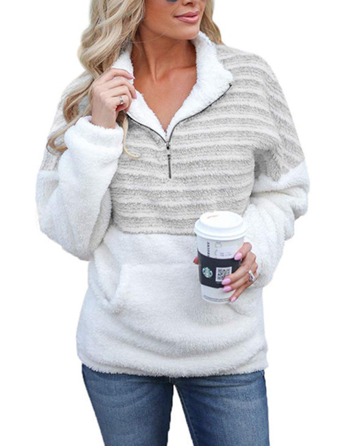 FlygoWomen's Quarter Zipper Sherpa Pullover Outwear Fuzzy Fleece Sweatshirt Jacket Sweater Winter Coat (Grey, 2X-Large) FlygoWomen's Quarter Zipper Sherpa Pullover Outwear Fuzzy Fleece Sweatshirt Jacket Sweater Winter Coat (Grey, 2X-Large)